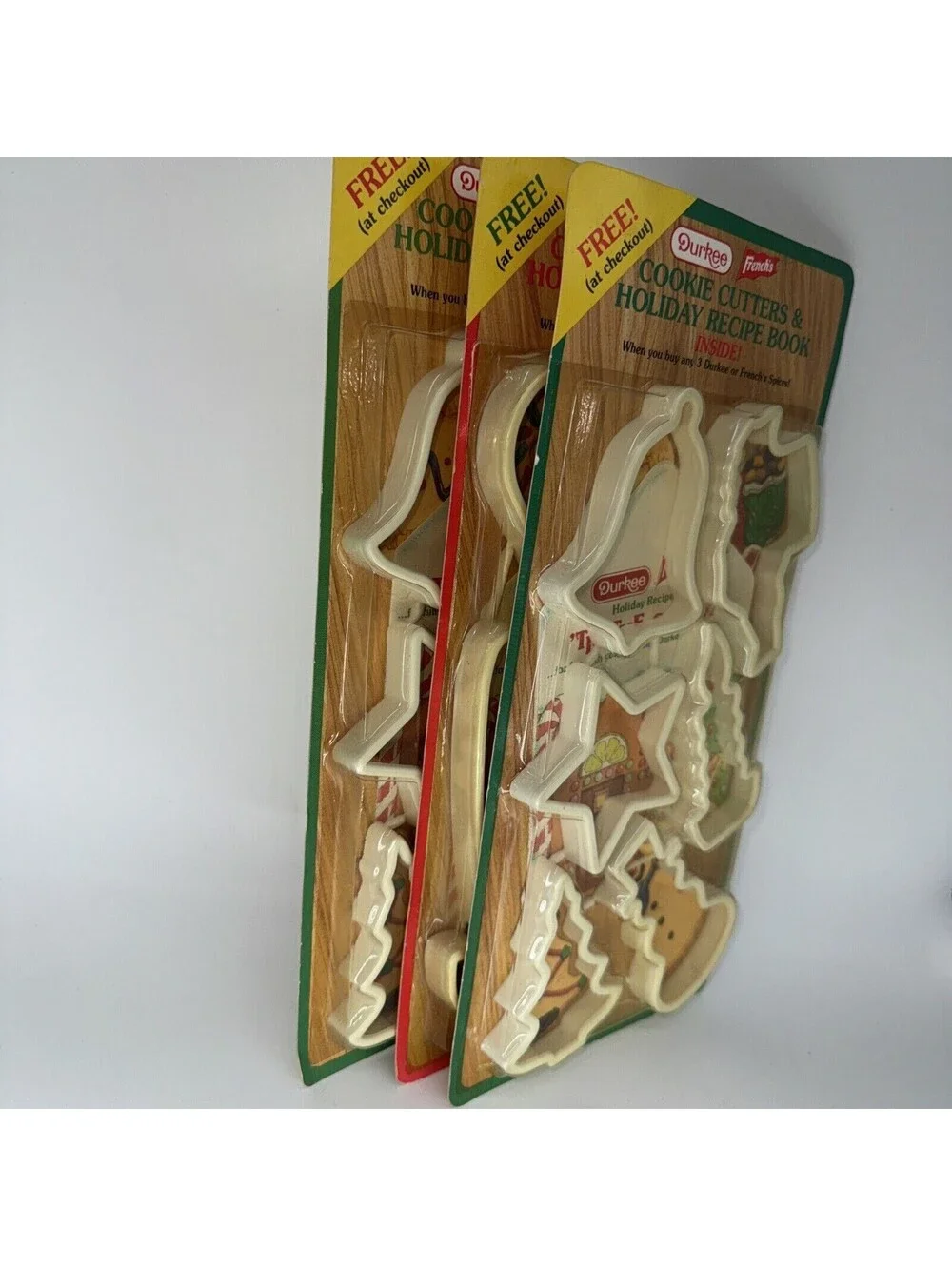 3 NEW VTG Durkee French's Christmas Cookie Cutters Recipe Book Bell Star Santa